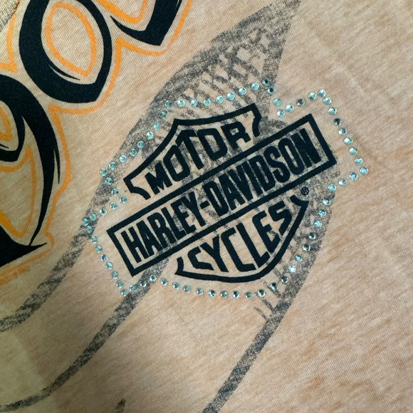 Harley-Davidson Nassau orange   and Black Logo with rhinestones Tee size xl - Picture 2 of 4